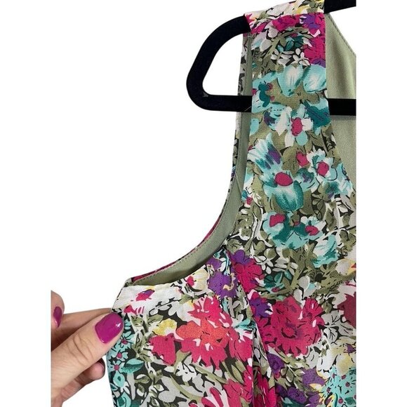 Madison Leigh Dress 16W Green Tank Midi Floral Shift Cottagecore Office Tropical - Picture 4 of 12